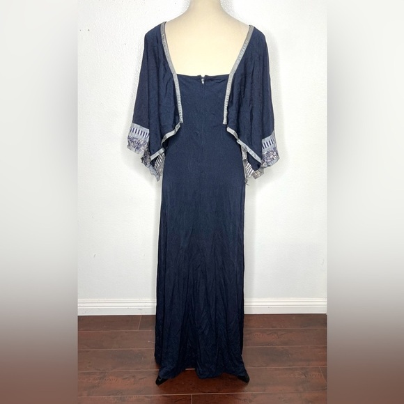 VINTAGE B. Altman & Co 1970s Maxi Dress Gown Navy Silver Calico Vtg 70s Prairie - Picture 7 of 16